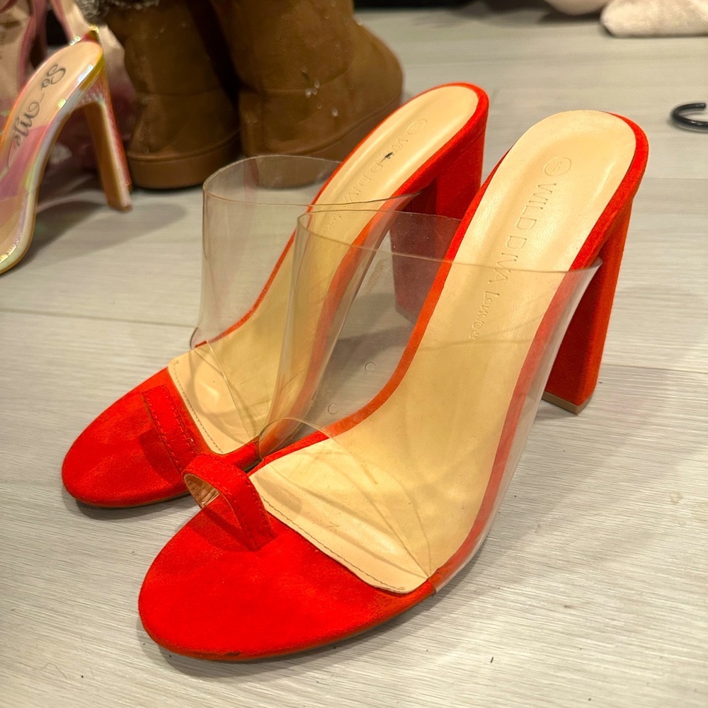 Red clear heels